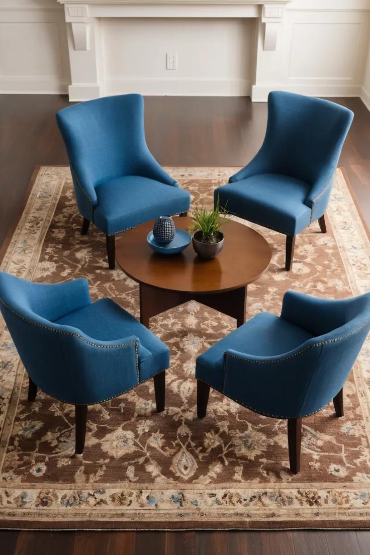 blue and brown living room