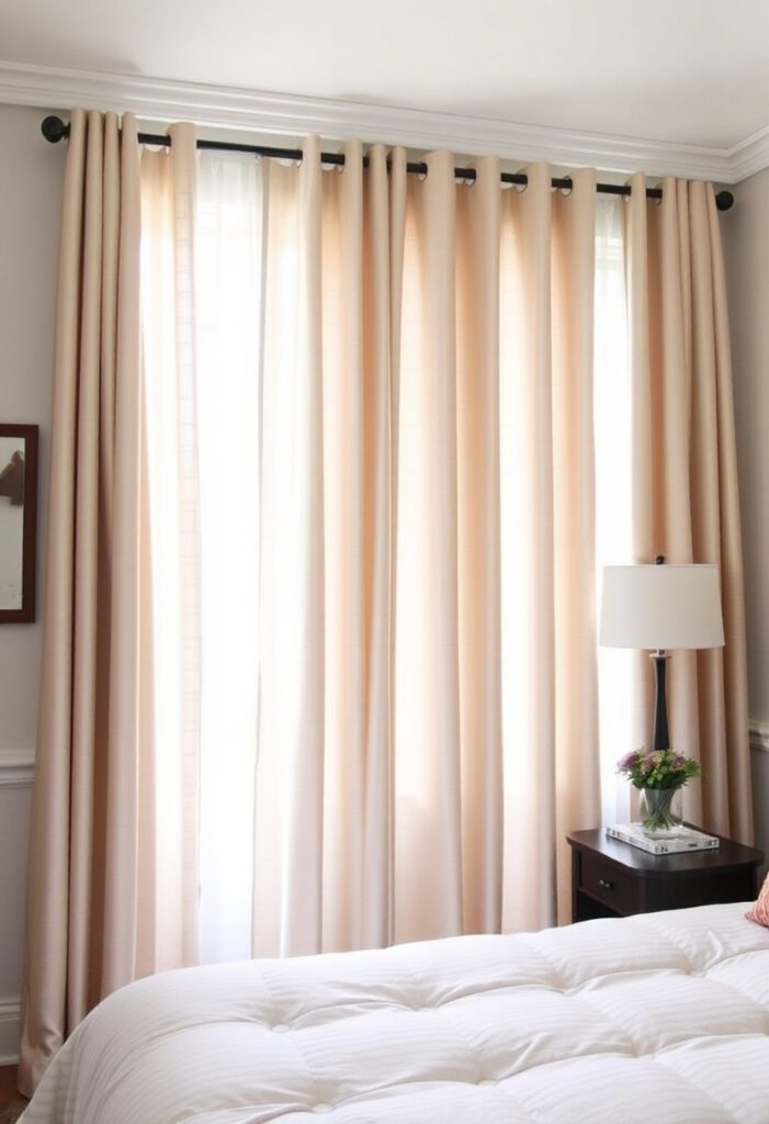High-mounted curtains making room look taller.