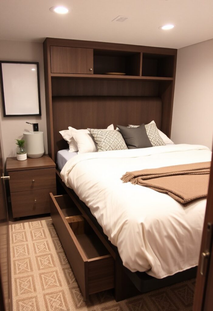 Bedroom furniture with built-in storage.