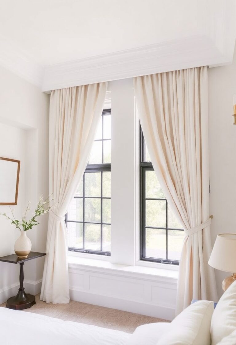 Floor-length curtains elongating the space.
