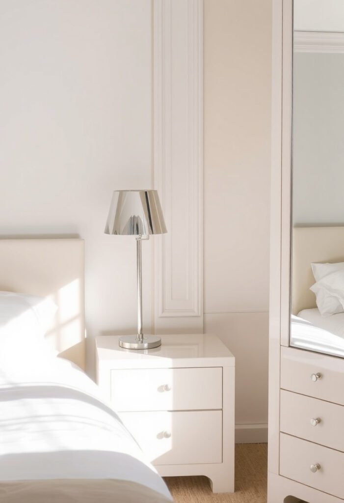 Reflective surfaces brightening small room.