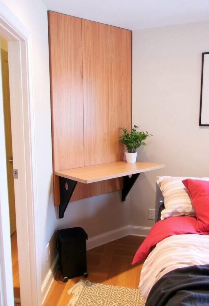 Foldable desk for space-saving work area.