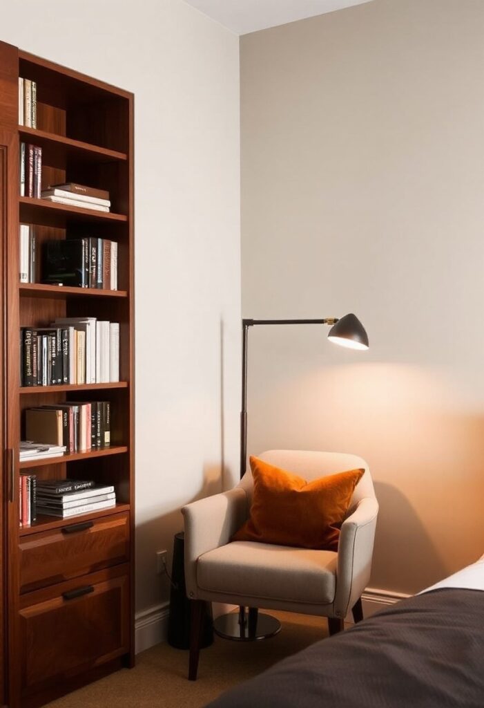 Corner space used for functional nook.