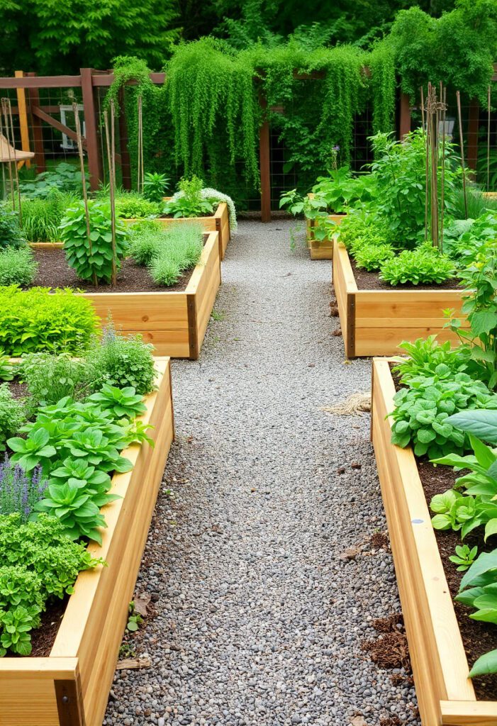Accessible raised garden beds made from cedar, ideal for easy-maintenance planting and organized home gardening.