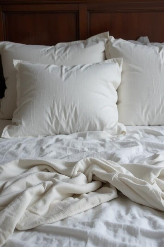 Summer bed styling with fewer layers and a simple folded throw for an airy look.