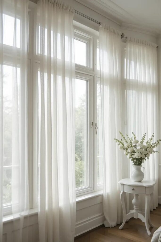 Sheer curtains on open windows for maximum summer airflow and light.