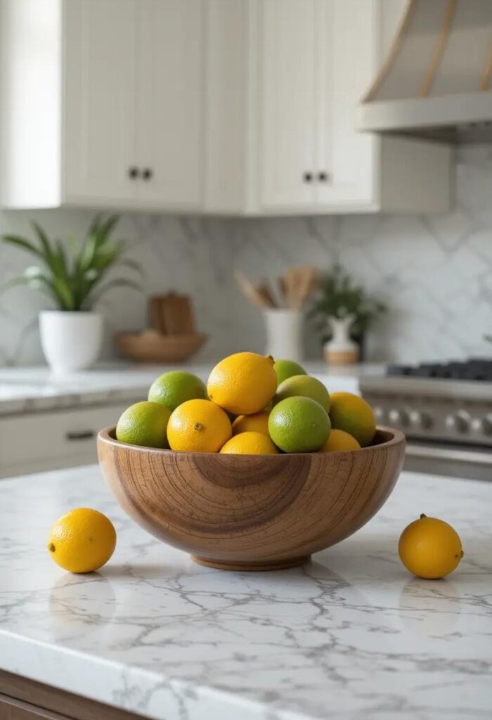 Fresh summer fruit displayed in a wooden bowl