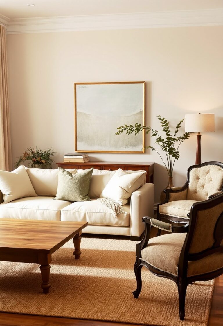 How to mix old and new decor details in a cozy living room.