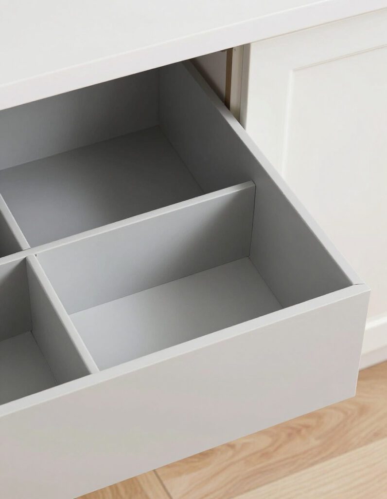 Organized kitchen junk drawer with simple dividers