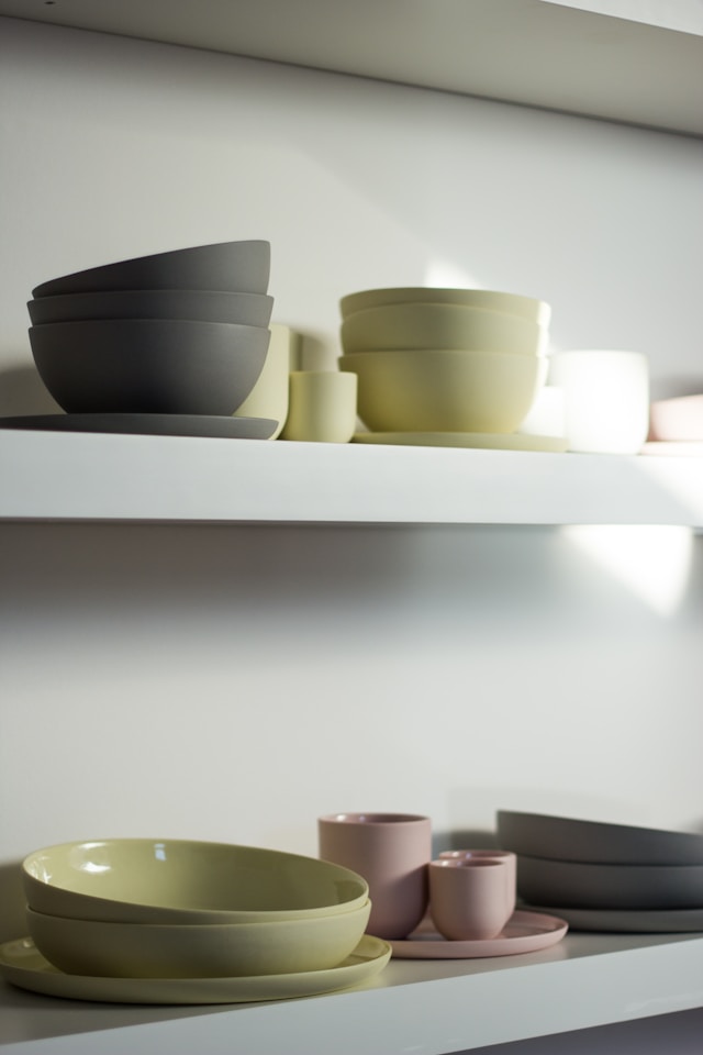 mixing bowls stored neatly
