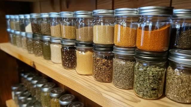 A spice rack showcasing compact jars filled with various spices.