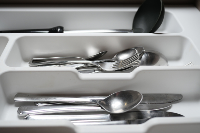 cutlery fork, knife and spoon in a drawer