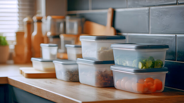 Organization meets freshness in the kitchen with containers storing diverse food items for a healthy lifestyle