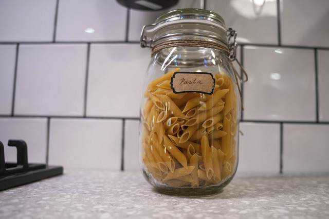 pasta in glassware for home storage in the kitchen