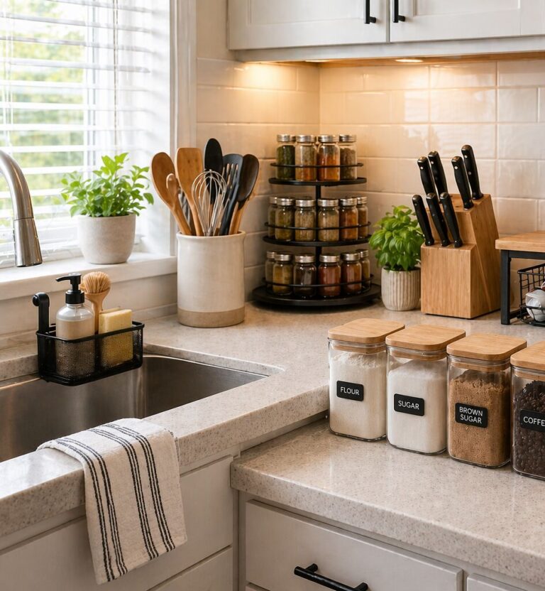 kitchen counter organization ideas for cooking essentials