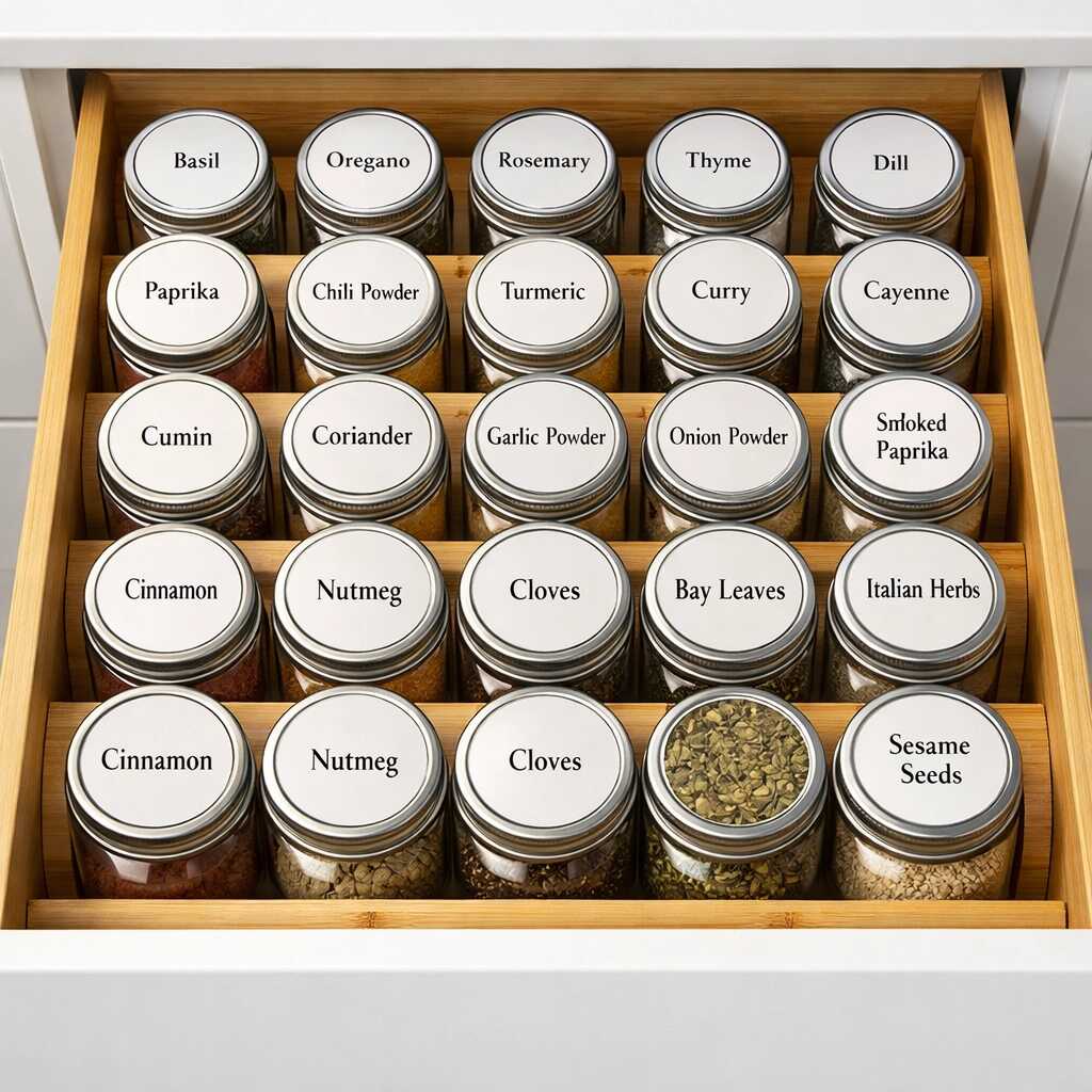 spice drawer insert with spices on it